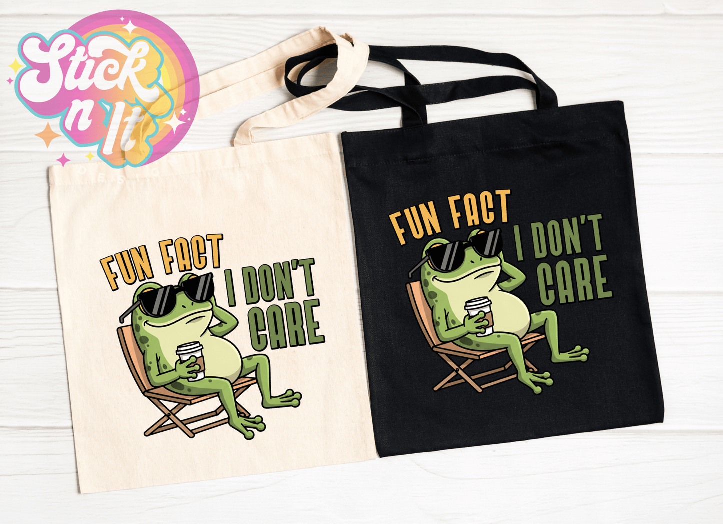 FUN FACT. I DON'T CARE REUSABLE TOTE BAG - Stick N It