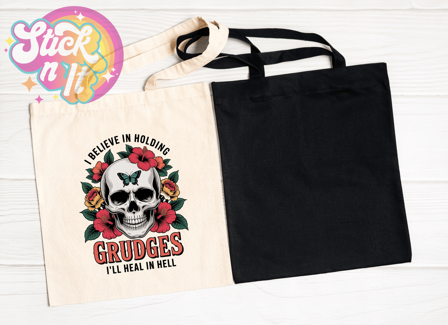 HOLDING GRUDGES REUSABLE TOTE BAG - Stick N It