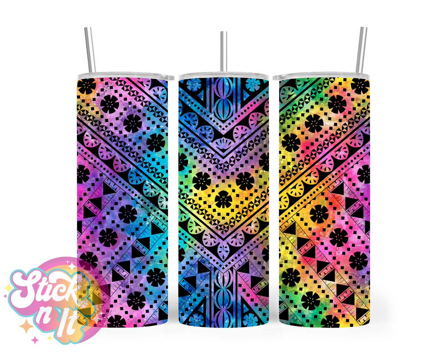 Insulated stainless steel tumbler with Pacific Islands Fiji design in water colour