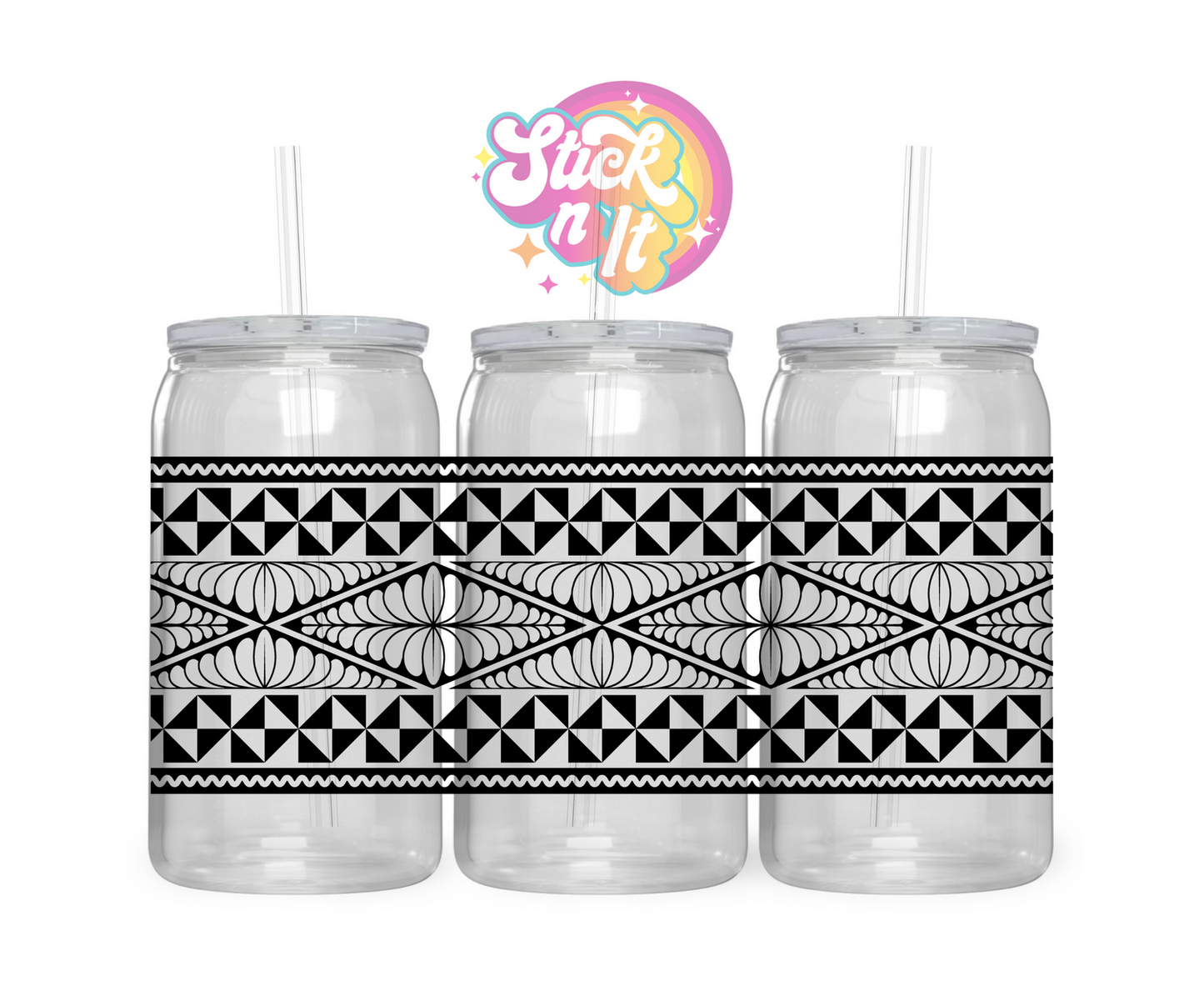 Acrylic cup featuring a Polynesian Tongan design wrap in black