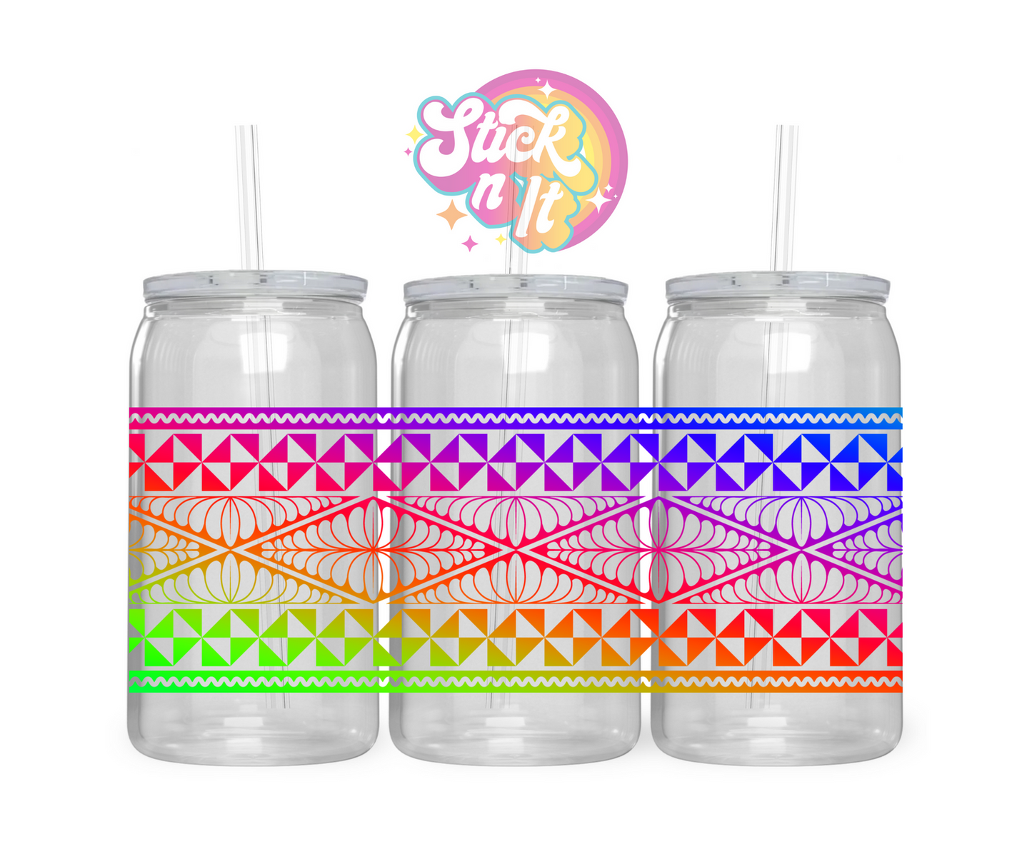 Acrylic cup featuring a Polynesian Tongan design wrap in neon