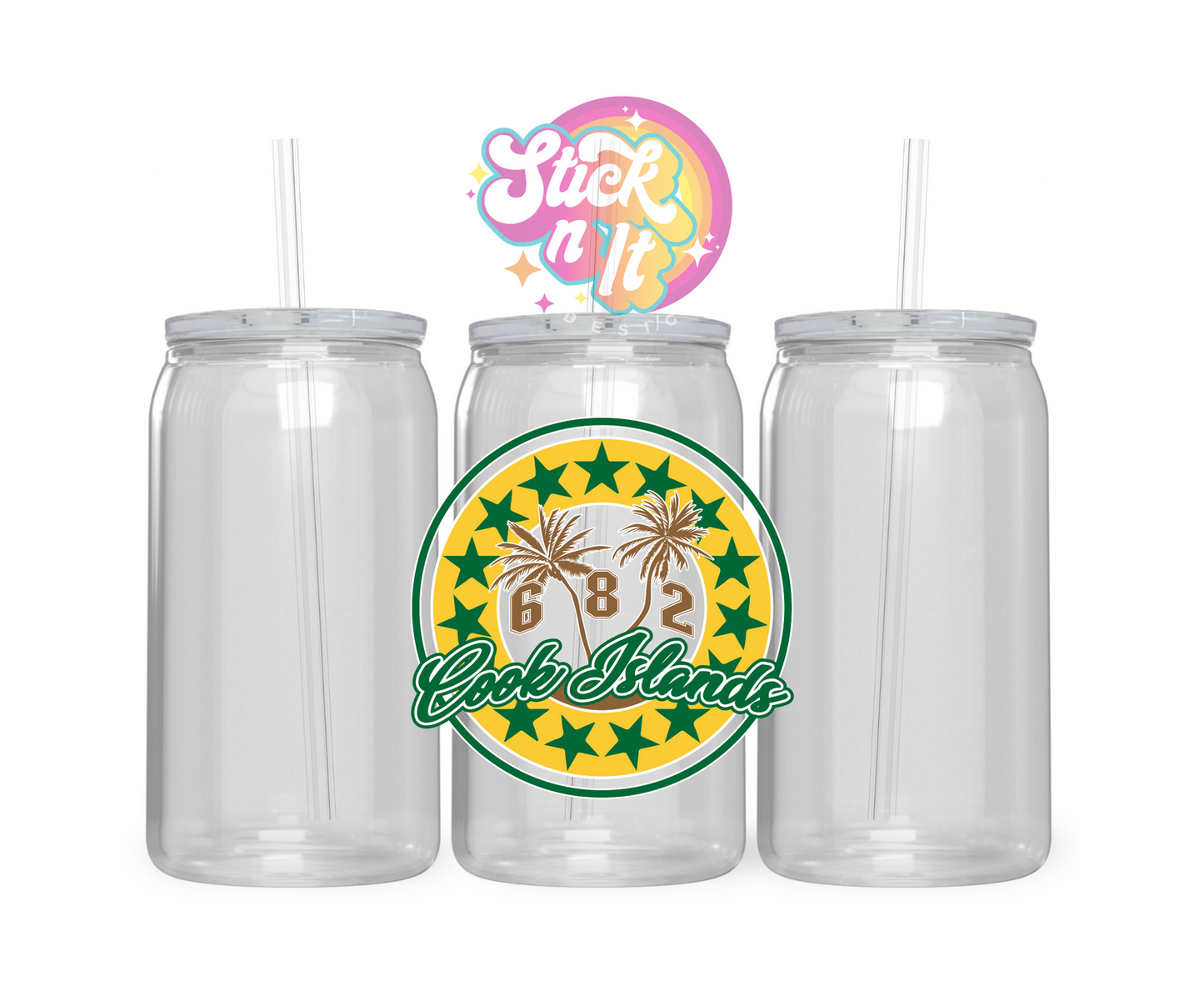 Acrylic cup featuring Cook Islands 682 with trees and 15 stars