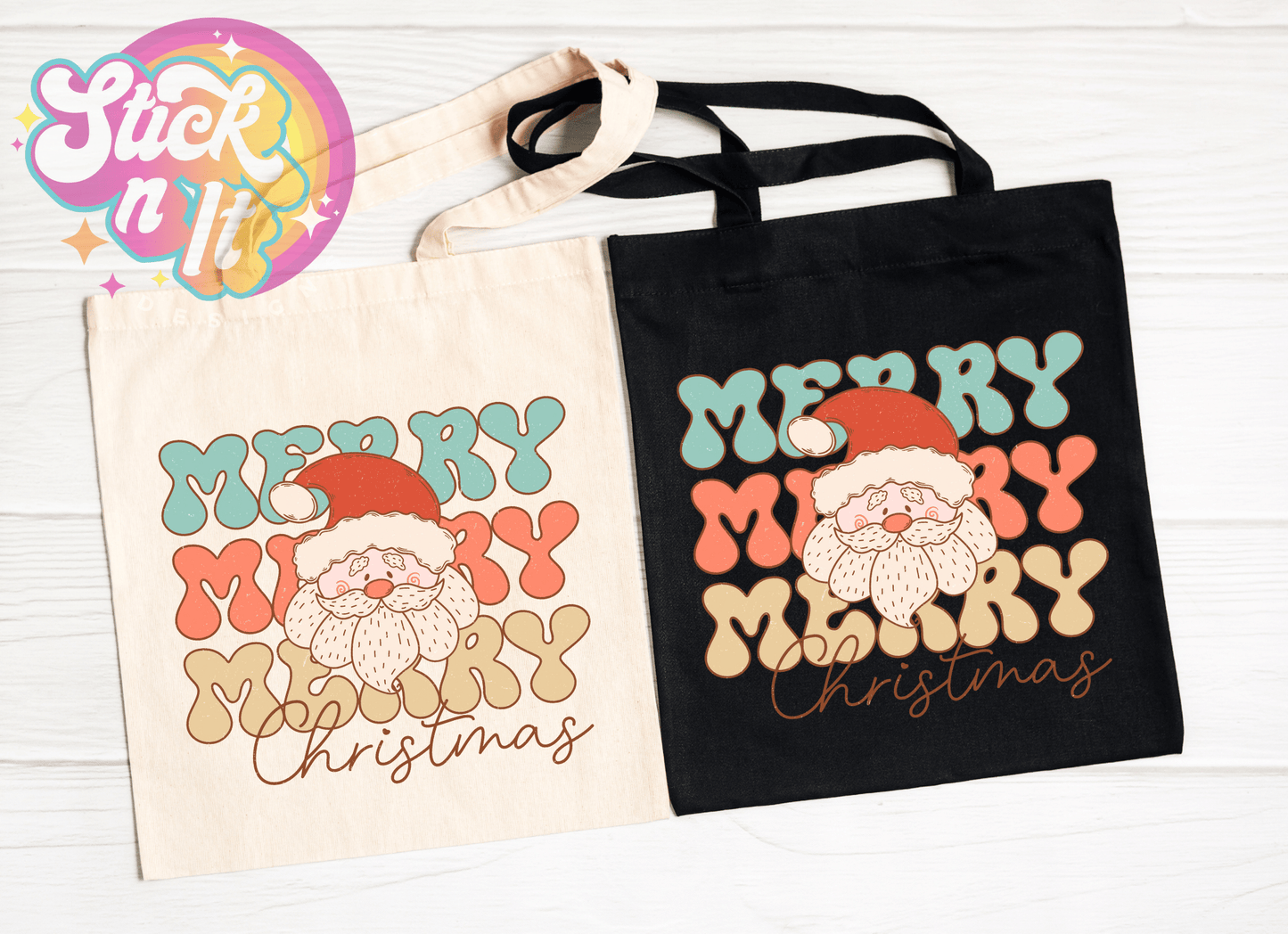 MERRY MERRY MERRY CHRISTMAS REUSABLE TOTE BAG - Stick N It