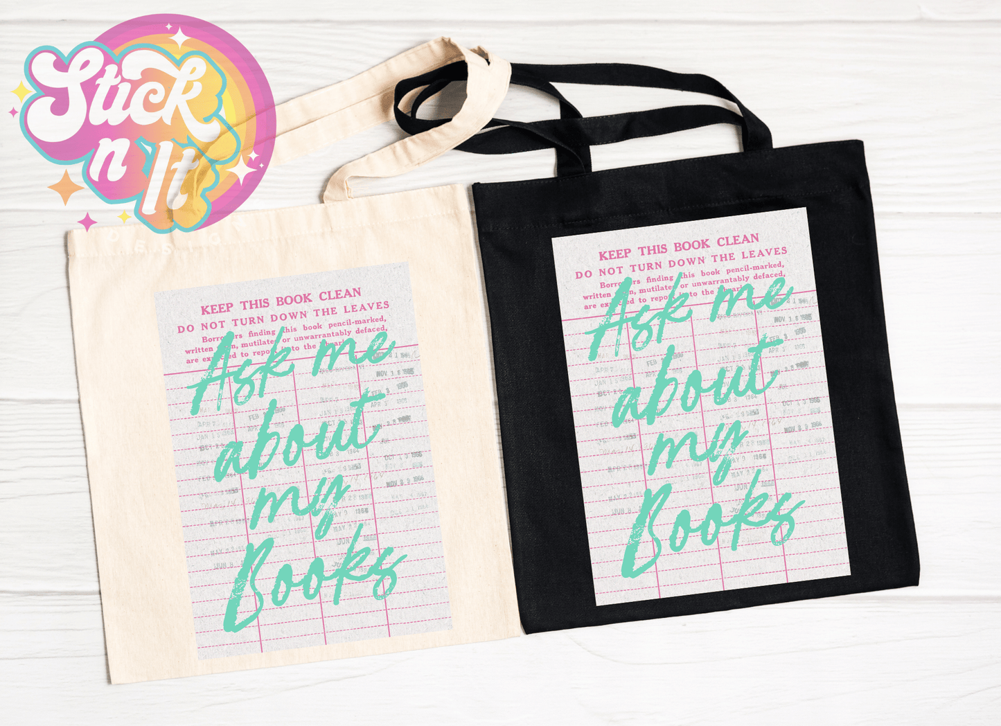 LIBRARY CARD REUSABLE TOTE BAGS - Stick N It