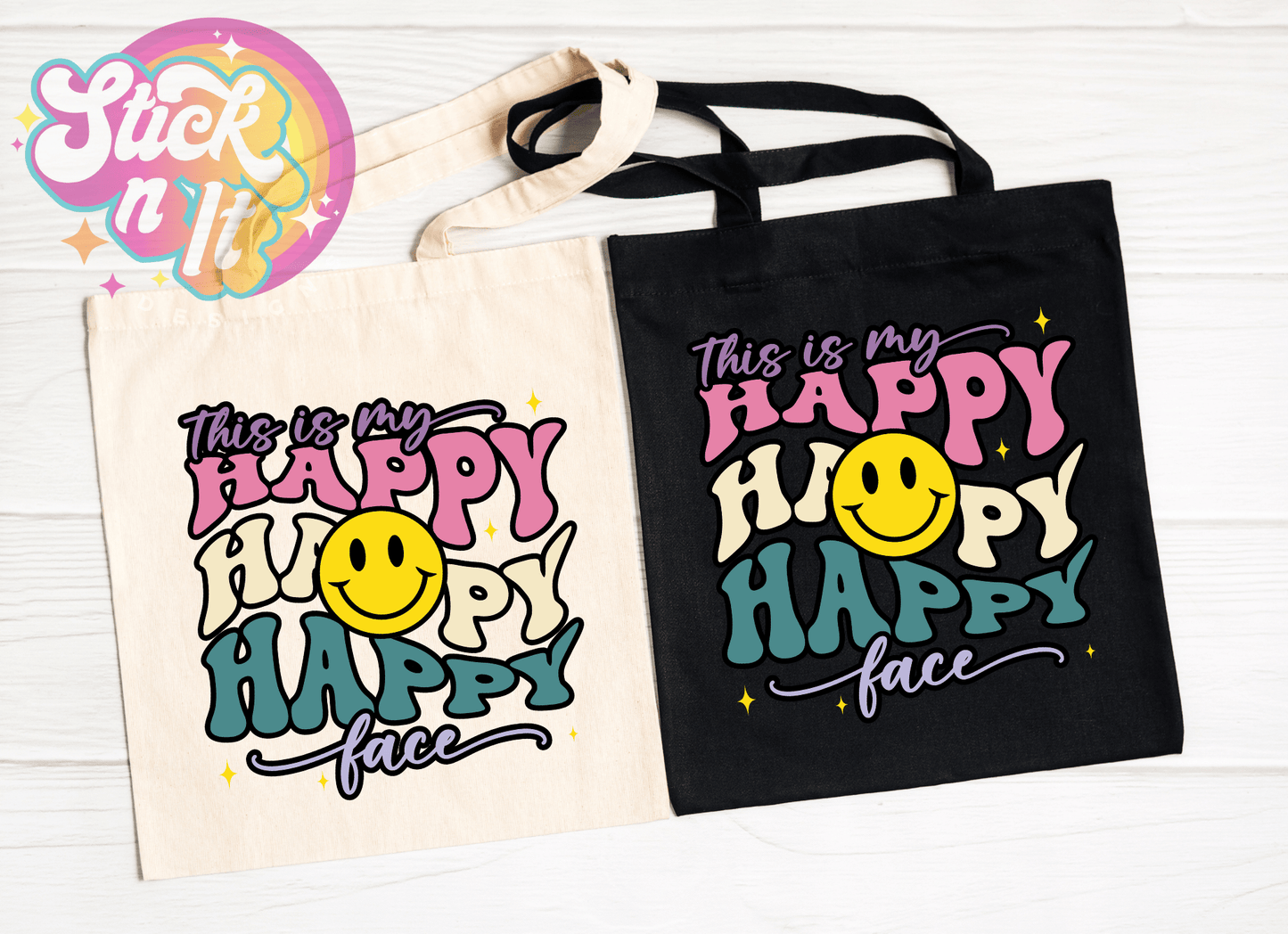 THIS IS MY HAPPY FACE REUSABLE TOTE BAG - Stick N It