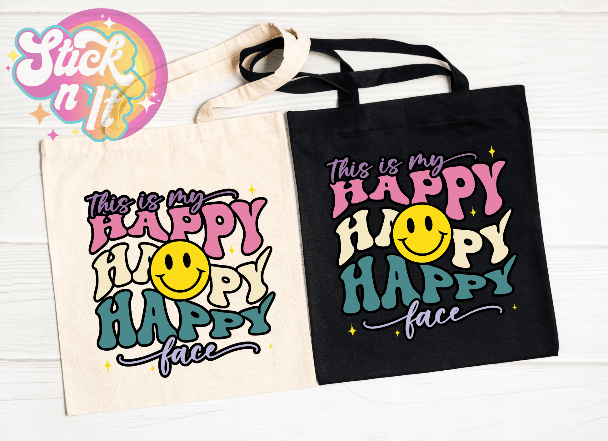 THIS IS MY HAPPY FACE REUSABLE TOTE BAG - Stick N It