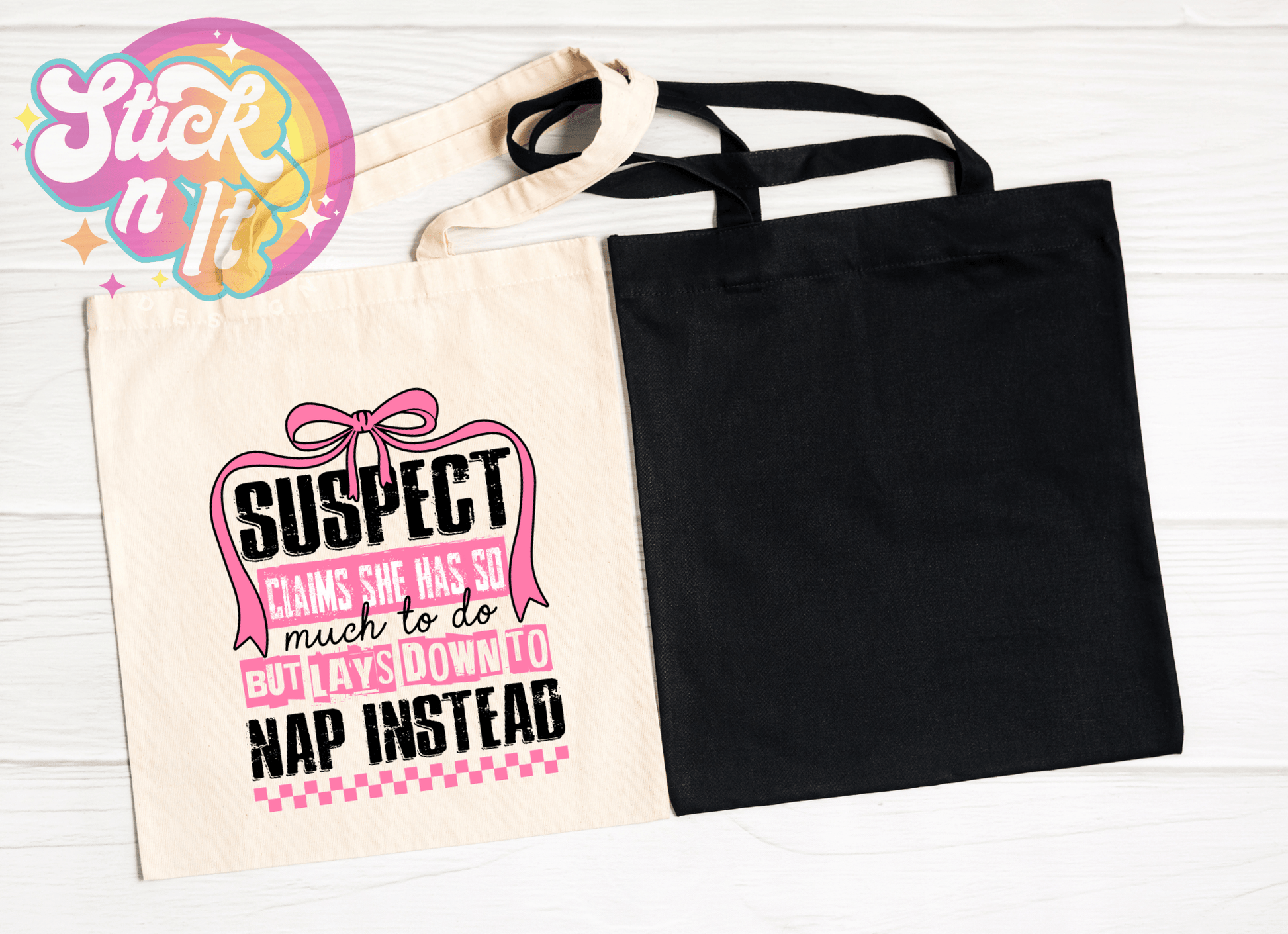 FUNNY SUSPECT REUSABLE TOTE BAGS - Stick N It
