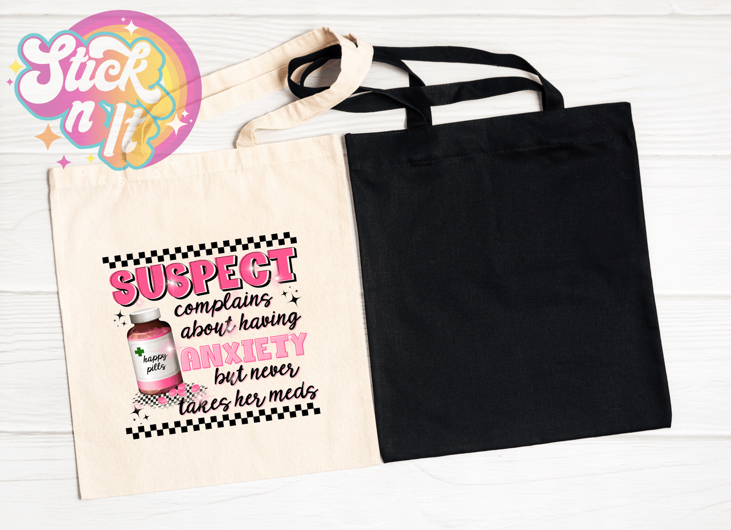 FUNNY SUSPECT REUSABLE TOTE BAGS - Stick N It