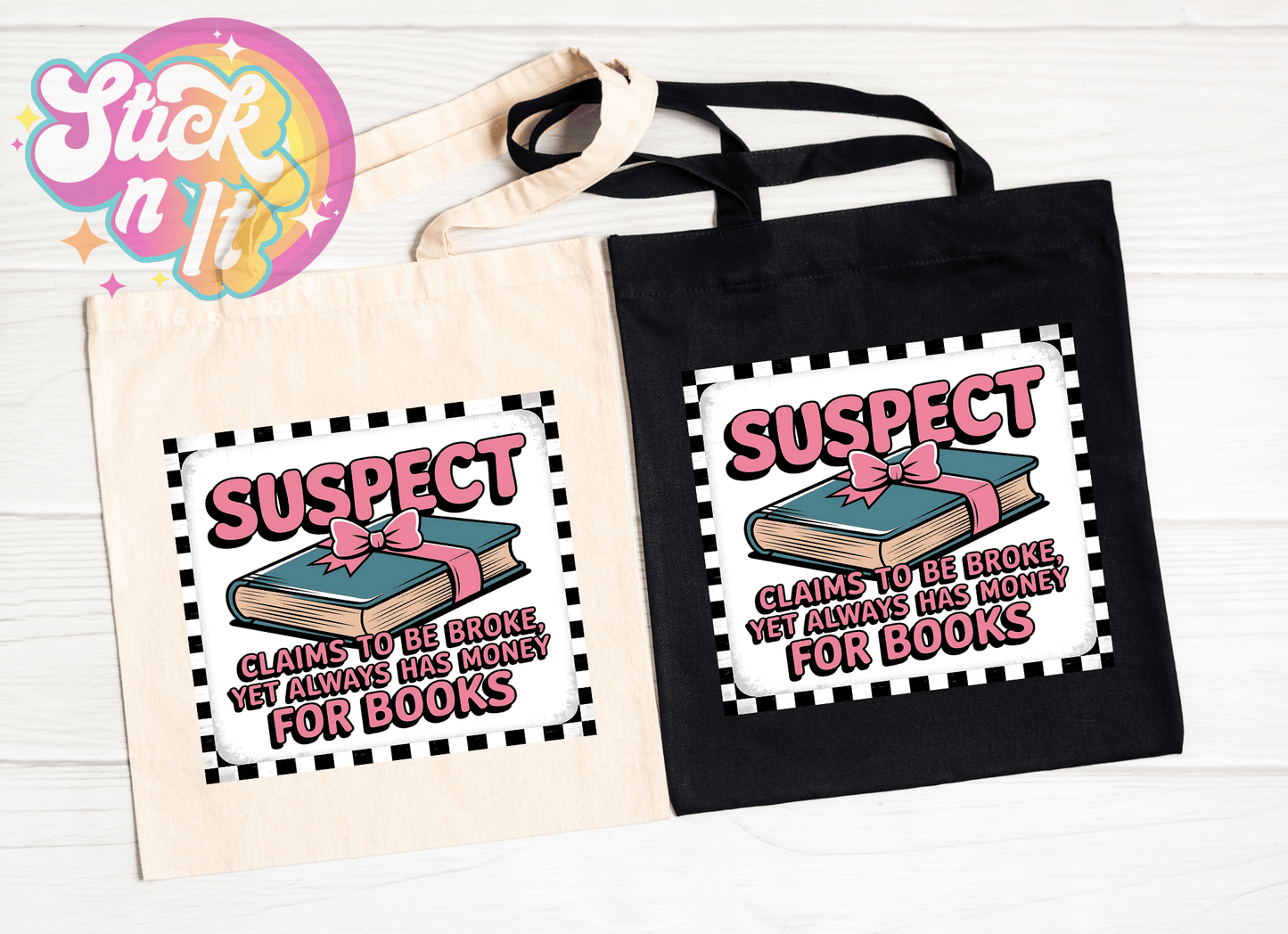 FUNNY SUSPECT REUSABLE TOTE BAGS - Stick N It