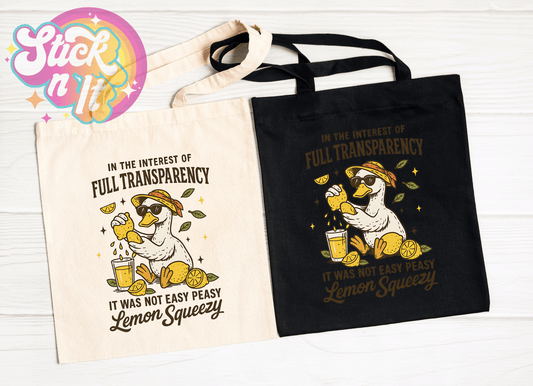 EASY PEASY LEMON SQUEEZY REUSABLE TOTE BAG - Stick N It