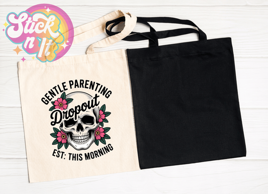 Natural coloured tote bag with skeleton design saying I believe in holding grudges