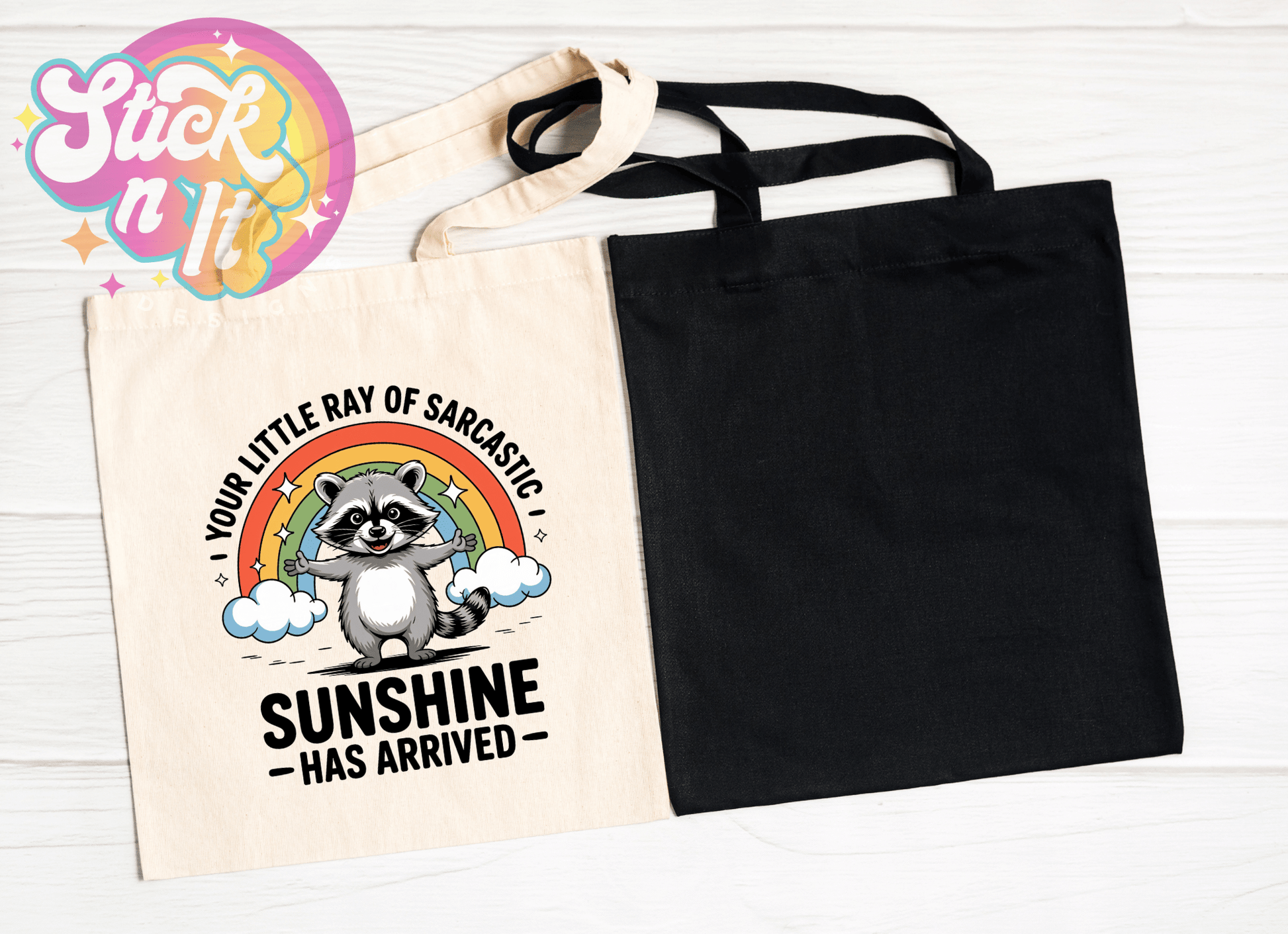 Natural colour tote bag with design saying Your ray of fucking sunshine has arrived