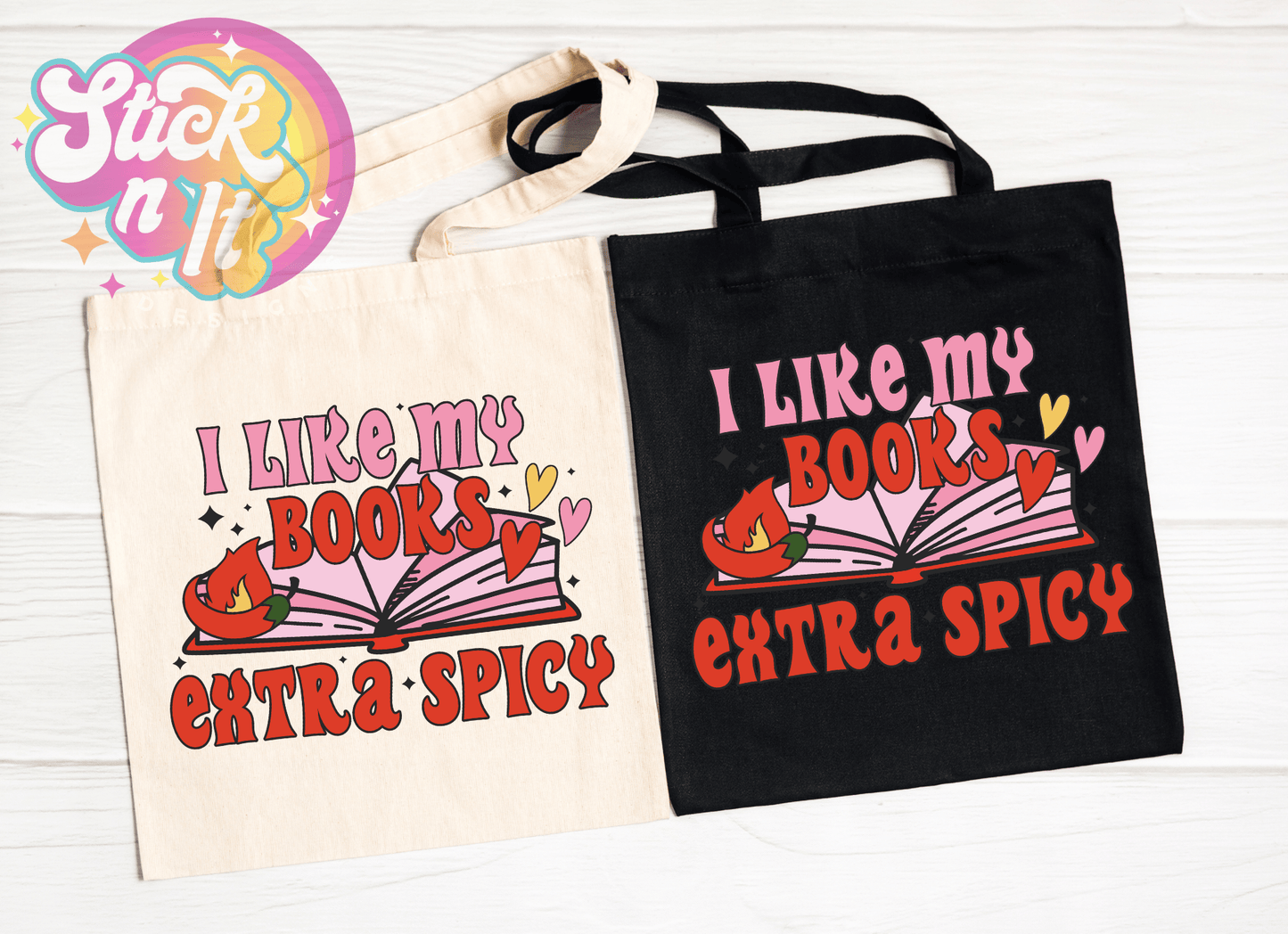 SPICY BOOKISH REUSABLE TOTE BAGS - Stick N It