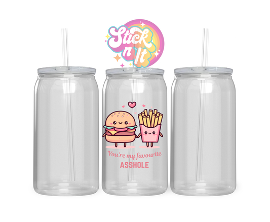 Acrylic cup featuring kawaii burger and fries and quote You're my favourite asshole