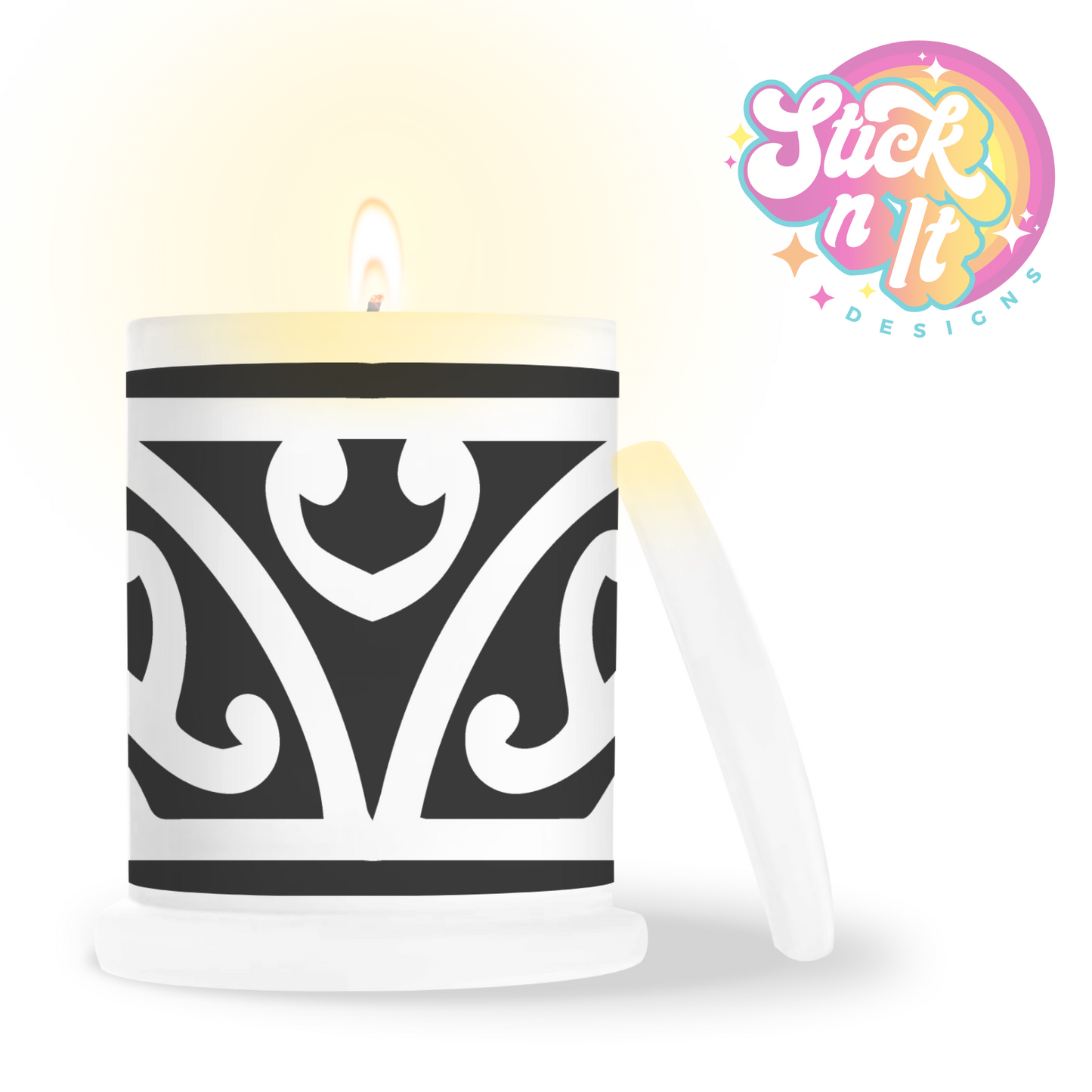 Frosted candle jar featuring Aotearoa NZ design in black