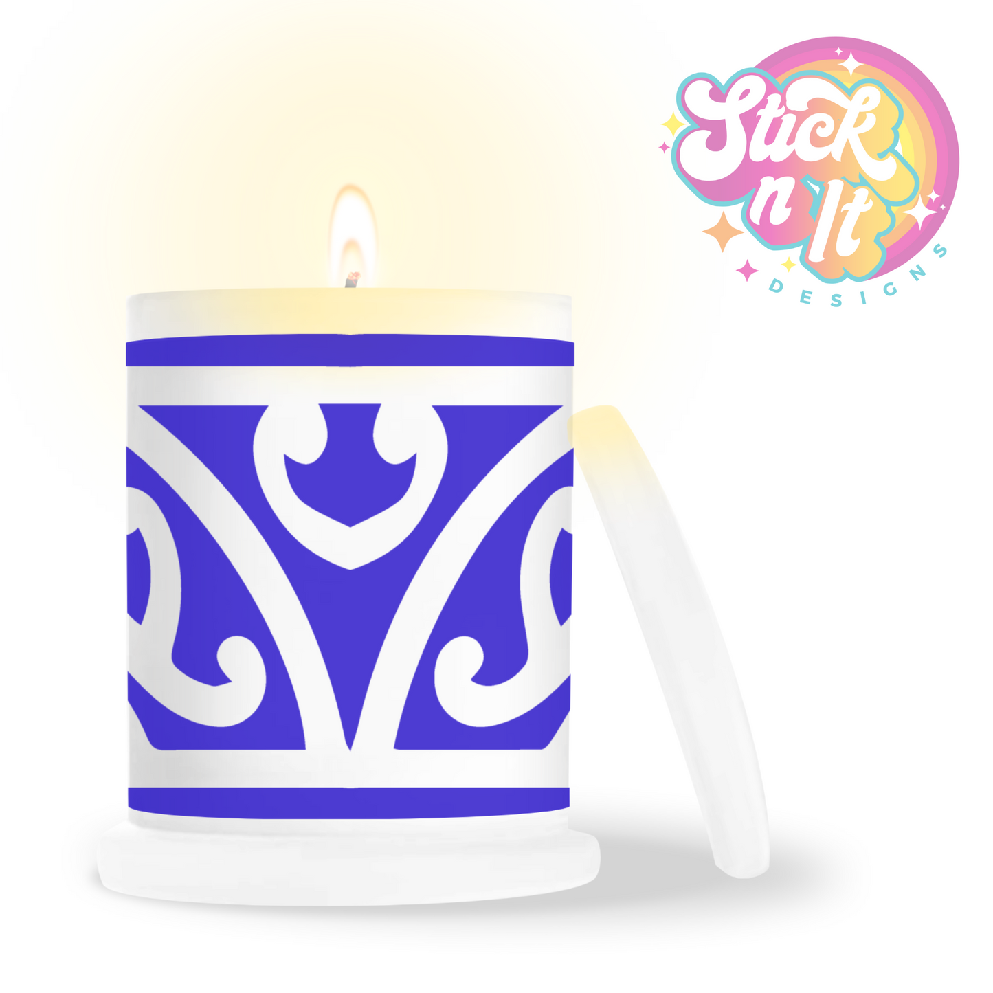 Frosted candle jar featuring Aotearoa NZ design in blue