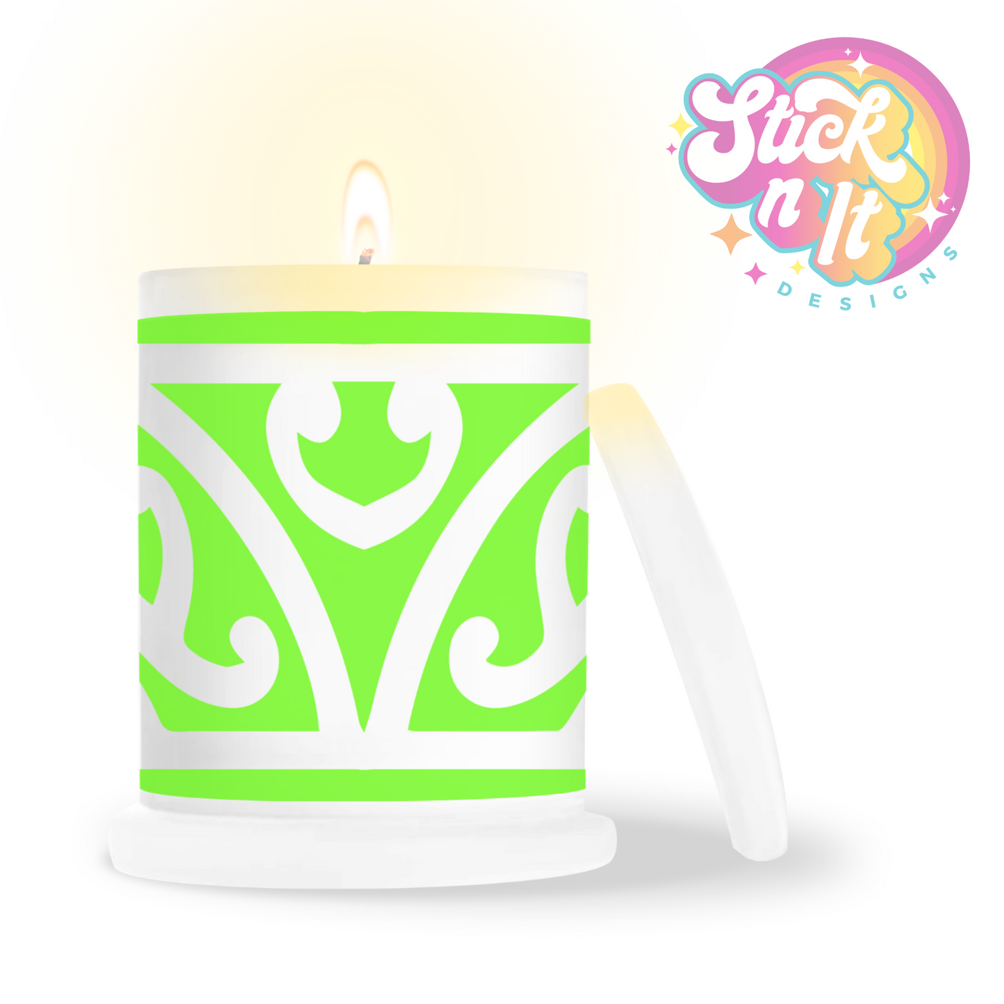 Frosted candle jar featuring Aotearoa NZ design in lime