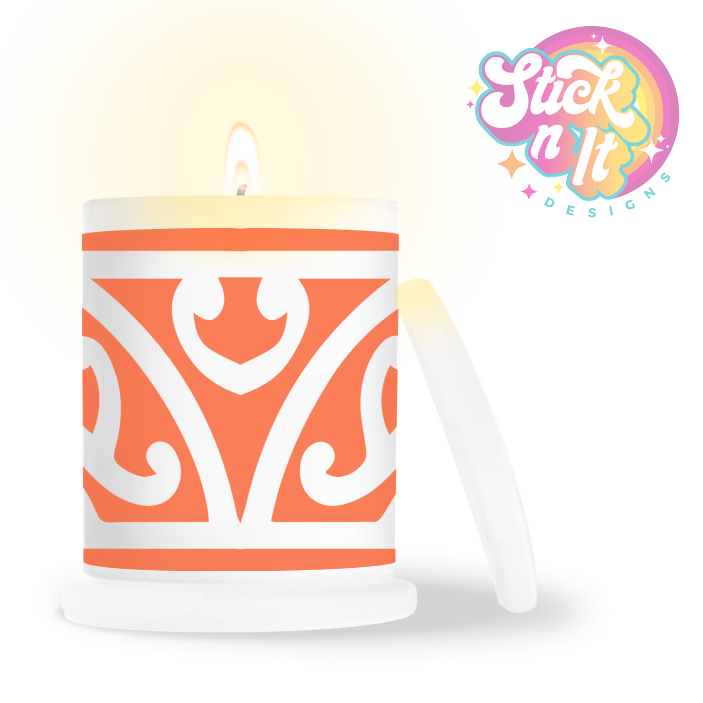 Frosted candle jar featuring Aotearoa NZ design in orange
