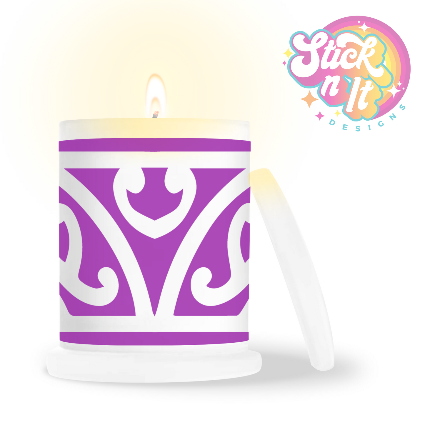 Frosted candle jar featuring Aotearoa NZ design in purple