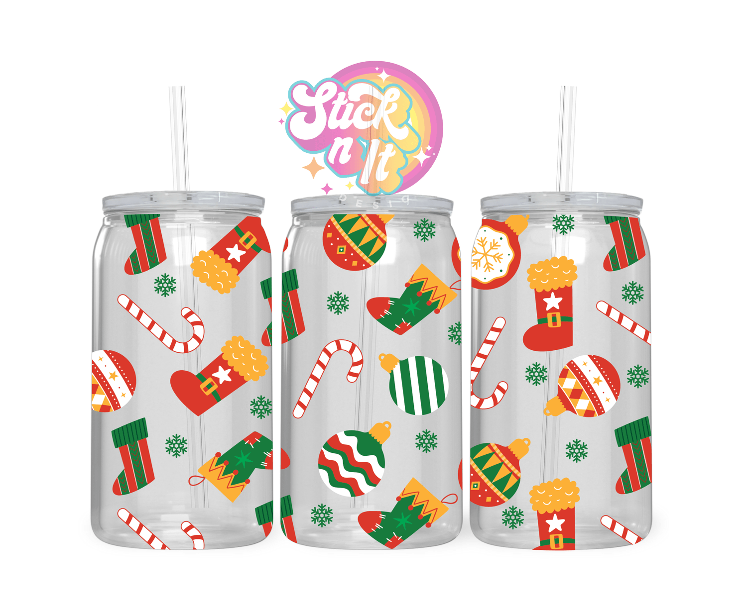 Acrylic cup featuring Christmas decorations