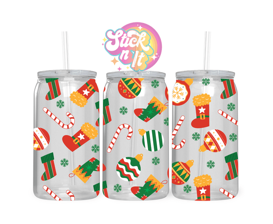 Acrylic cup featuring Christmas decorations