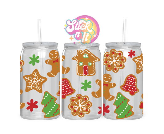Acrylic cup featuring gingerbread men, Christmas trees