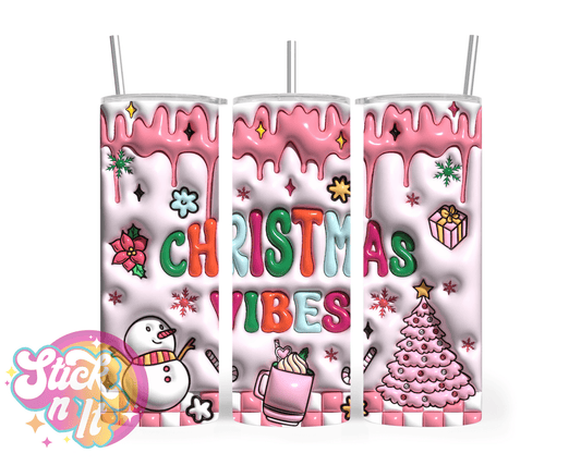 Stainless steel insulated tumbler featuring quote Christmas vibes