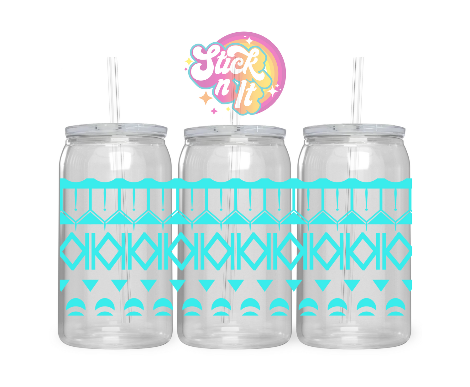 Acrylic cup featuring a Polynesian Cook Islands design wrap in aqua