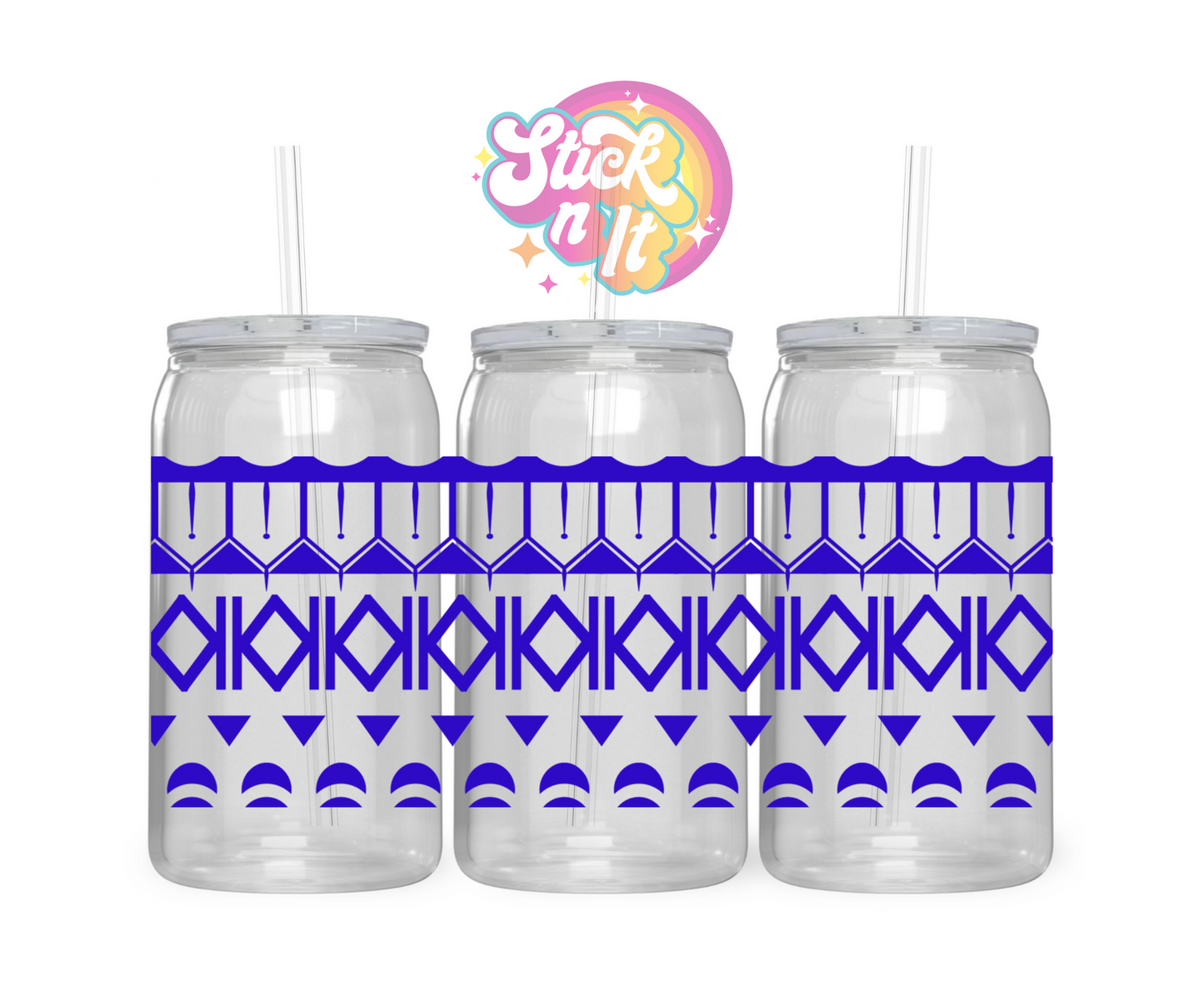 Acrylic cup featuring a Polynesian Cook Islands design wrap in blue