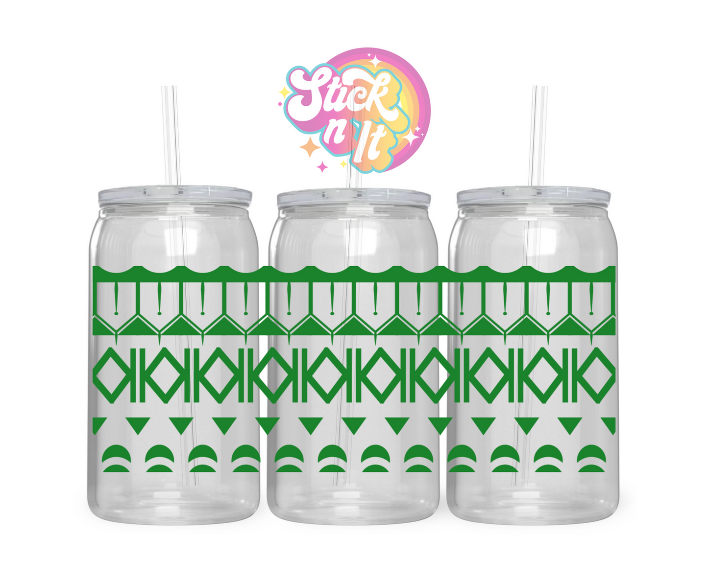 Acrylic cup featuring a Polynesian Cook Islands design wrap in green