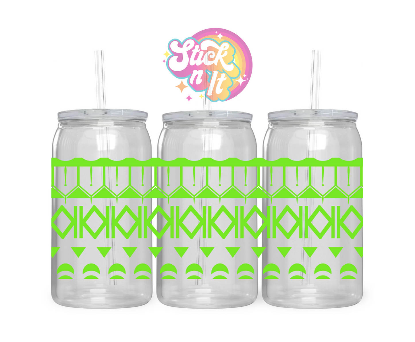 Acrylic cup featuring a Polynesian Cook Islands design wrap in lime