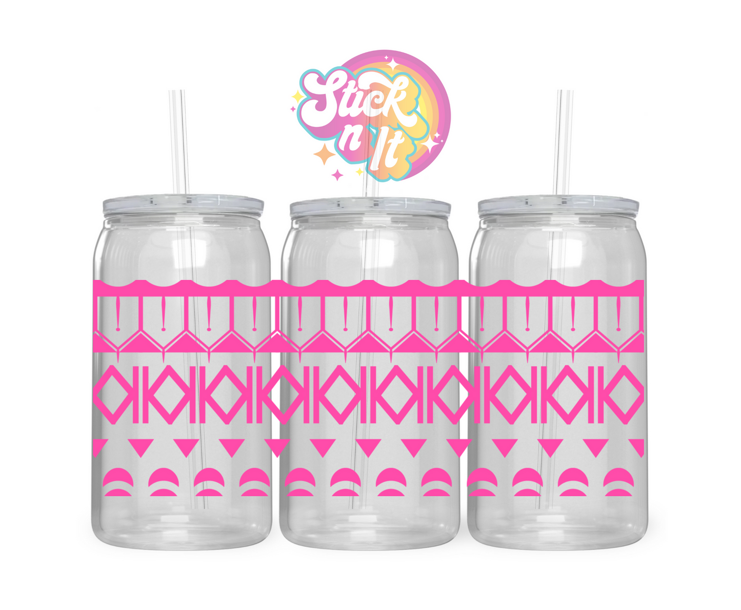 Acrylic cup featuring a Polynesian Cook Islands design wrap in pink