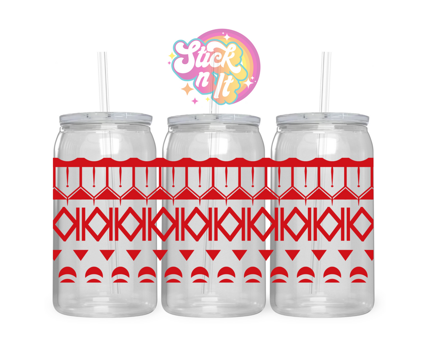 Acrylic cup featuring a Polynesian Cook Islands design wrap in red