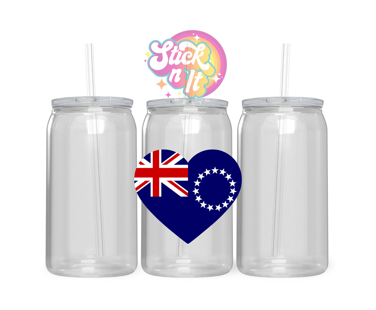 Acrylic cup featuring heart shaped Cook Islands flag