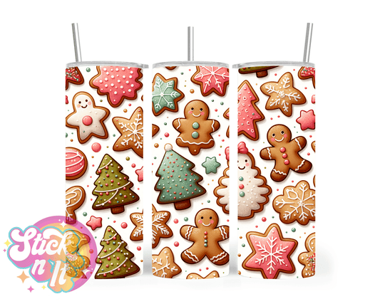 Stainless steel insulated tumbler featuring Christmas cookies