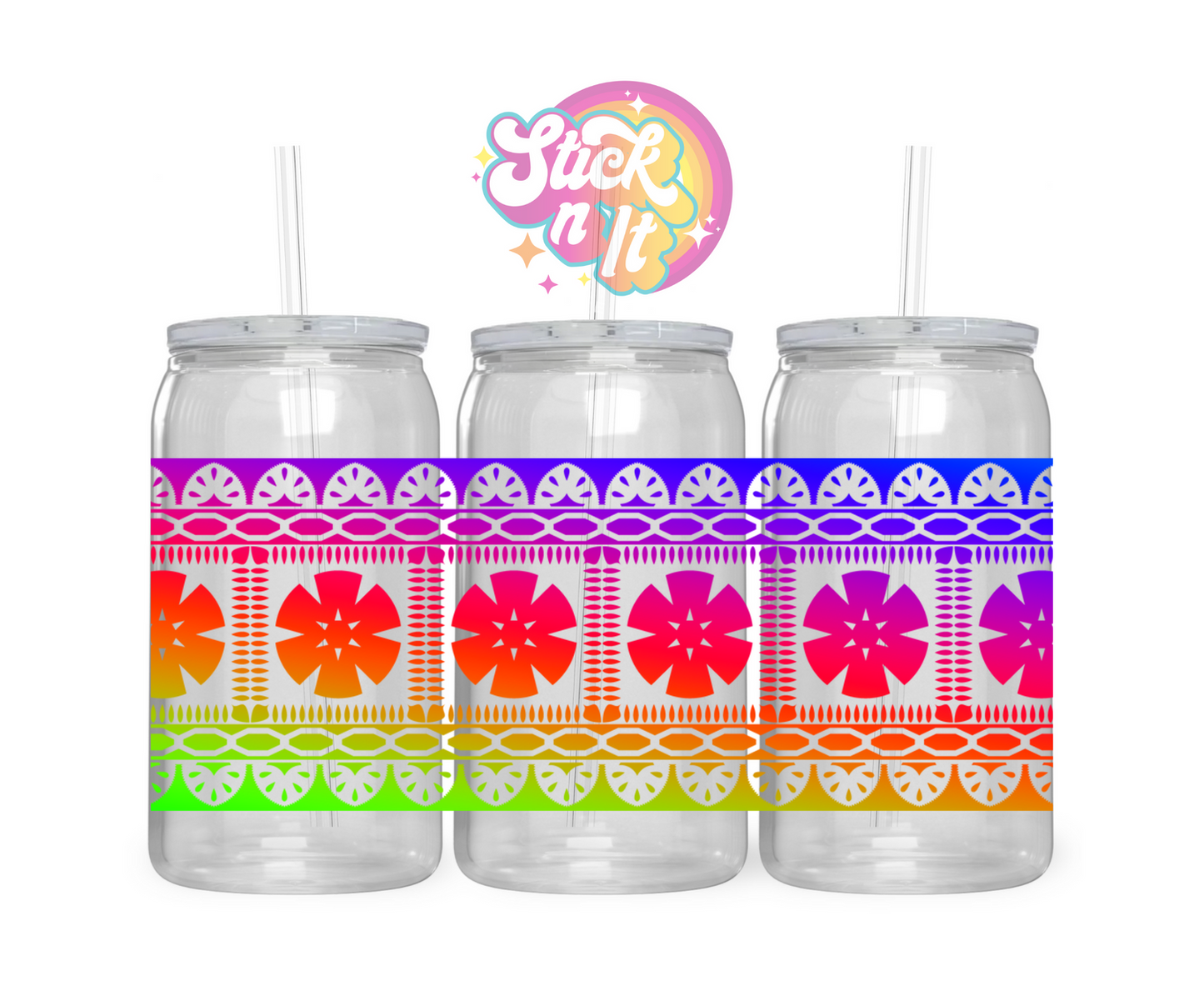 Acrylic cup featuring a Melanesian Fiji design in neon
