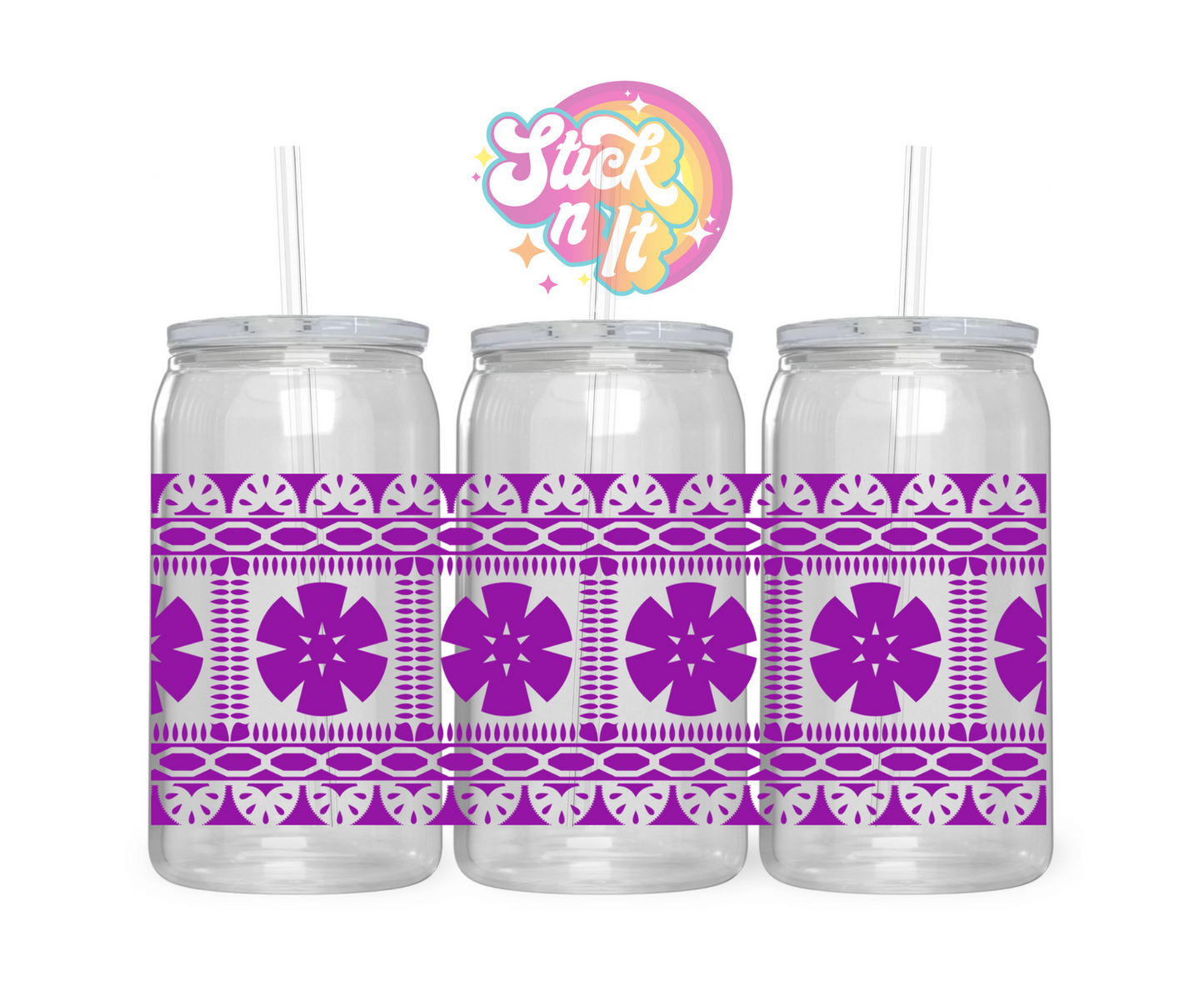 Acrylic cup featuring a Melanesian Fiji design in purple