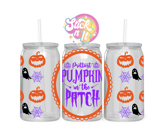 Acrylic cup featuring quote prettiest pumpkin in the patch