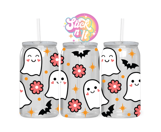 Acrylic cup featuring cute ghosts, flowers and bats