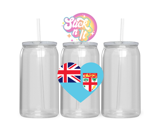 Acrylic cup featuring heart shaped Fiji flag