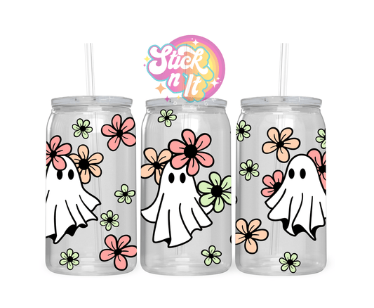 Acrylic cup featuring cute ghosts and flowers