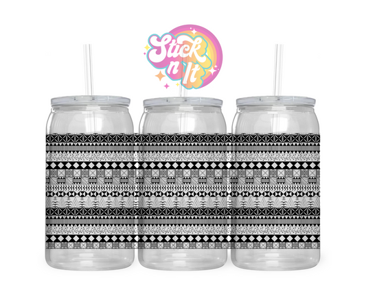 Acrylic cup featuring a Pacific Islands Niue design in black