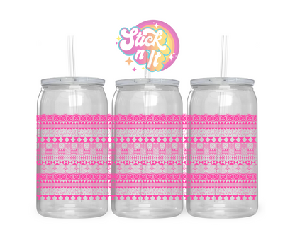 Acrylic cup featuring a Pacific Islands Niue design in pink