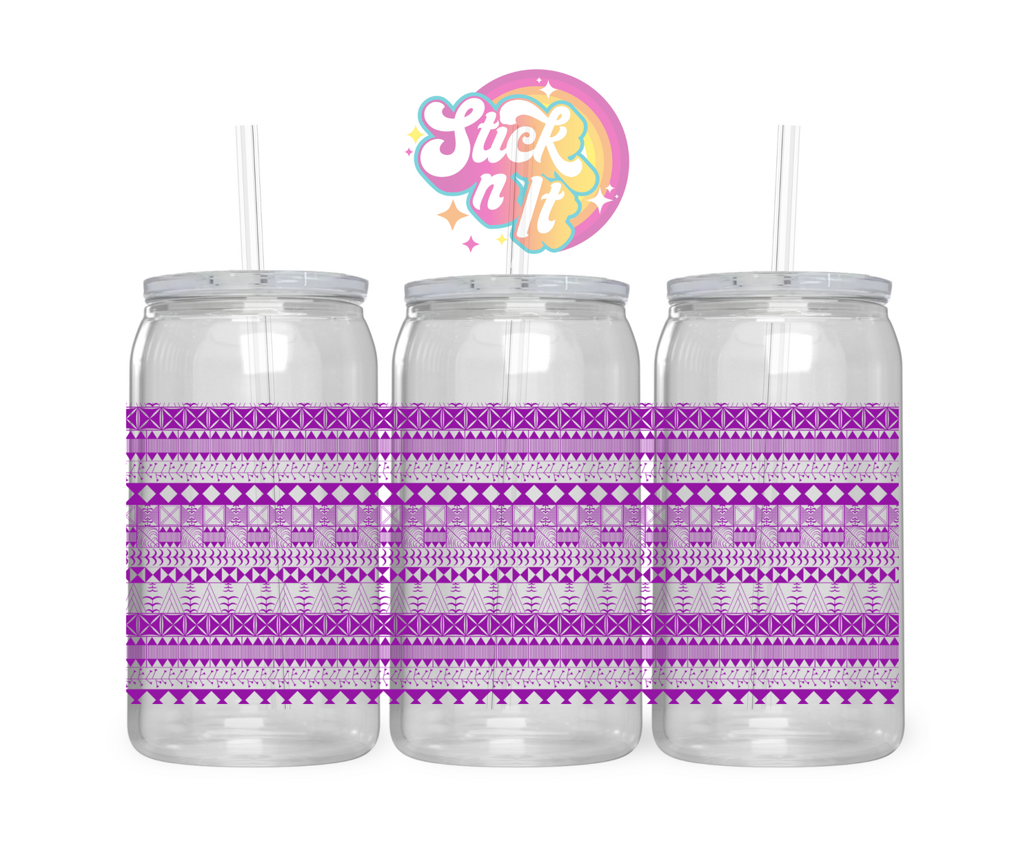 Acrylic cup featuring a Pacific Islands Niue design in purple
