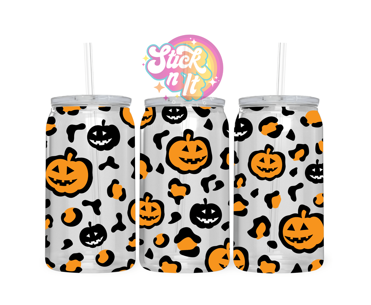 Acrylic cup featuring animal print style pumpkins