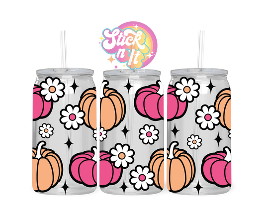 Acrylic cup featuring pastel pumpkins and flowers