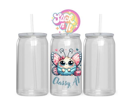 Acrylic cup featuring cute butterfly and quote Classy AF