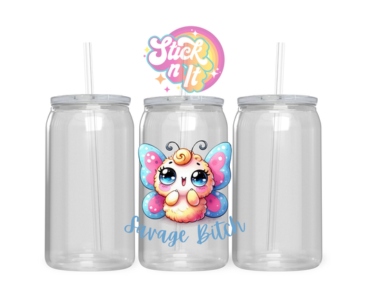 Acrylic cup featuring cute butterfly and Savage bitch