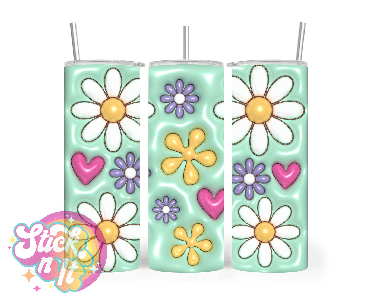 Stainless steel insulated tumbler featuring pastel retro flowers