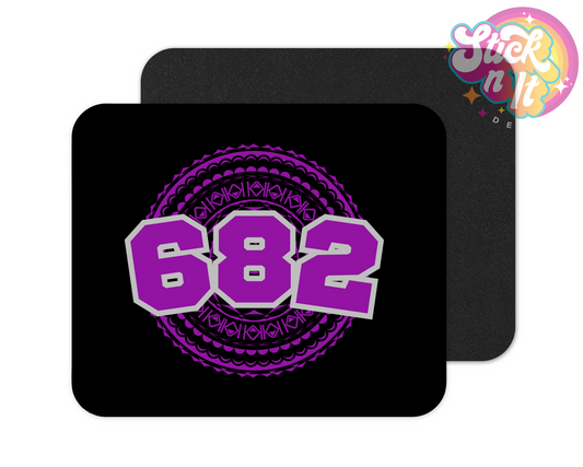 Mouse pad with Polynesian Cook Islands design with area code 682 in  purple